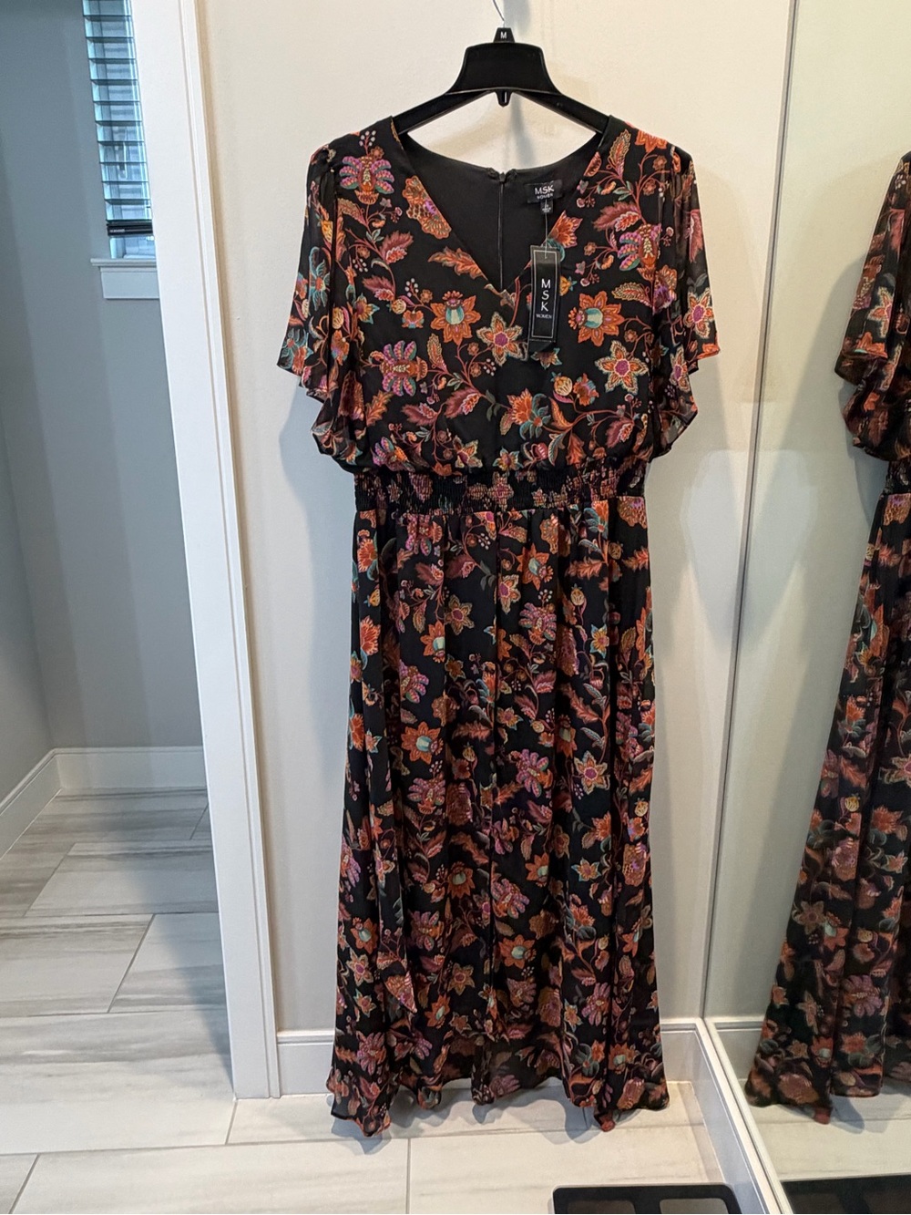 MSK Black Floral Maxi Dress with Multicolor Blooms size 2X new
